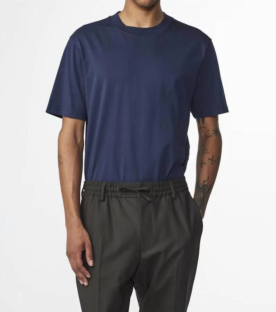 NN07 Adam Casual Pima Tee In Navy Blue 1