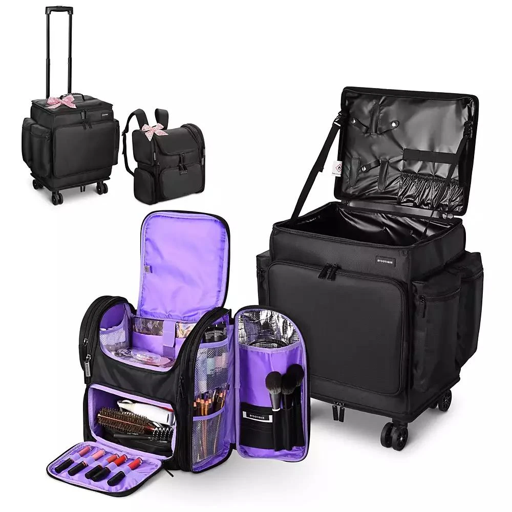 Byootique Rolling Makeup Train Case w/ Backpack Travel Barber Cosmetic Storage