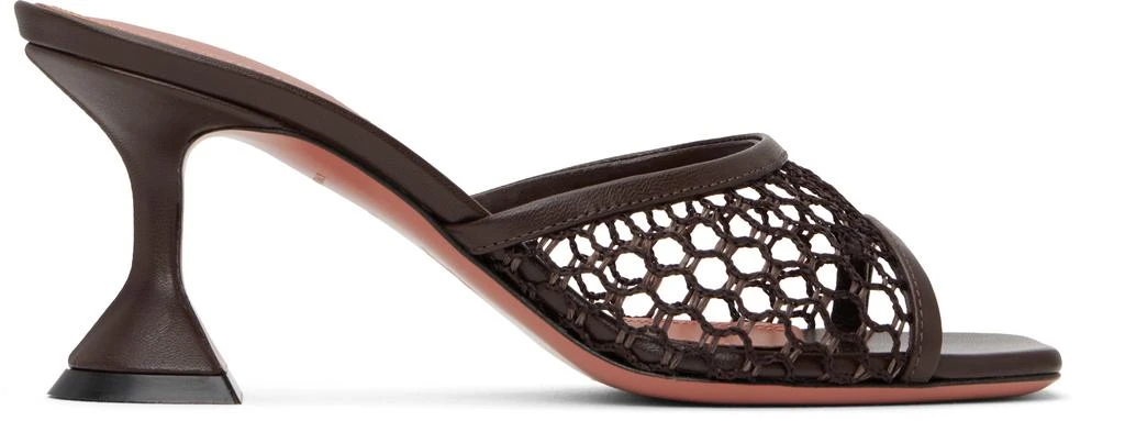 Amina Muaddi Brown Lupita Net 70 Heeled Sandals 1