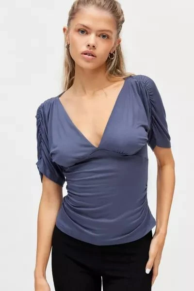 Silence + Noise Silence + Noise Valeria Dolman Ruched V Neck Top 1