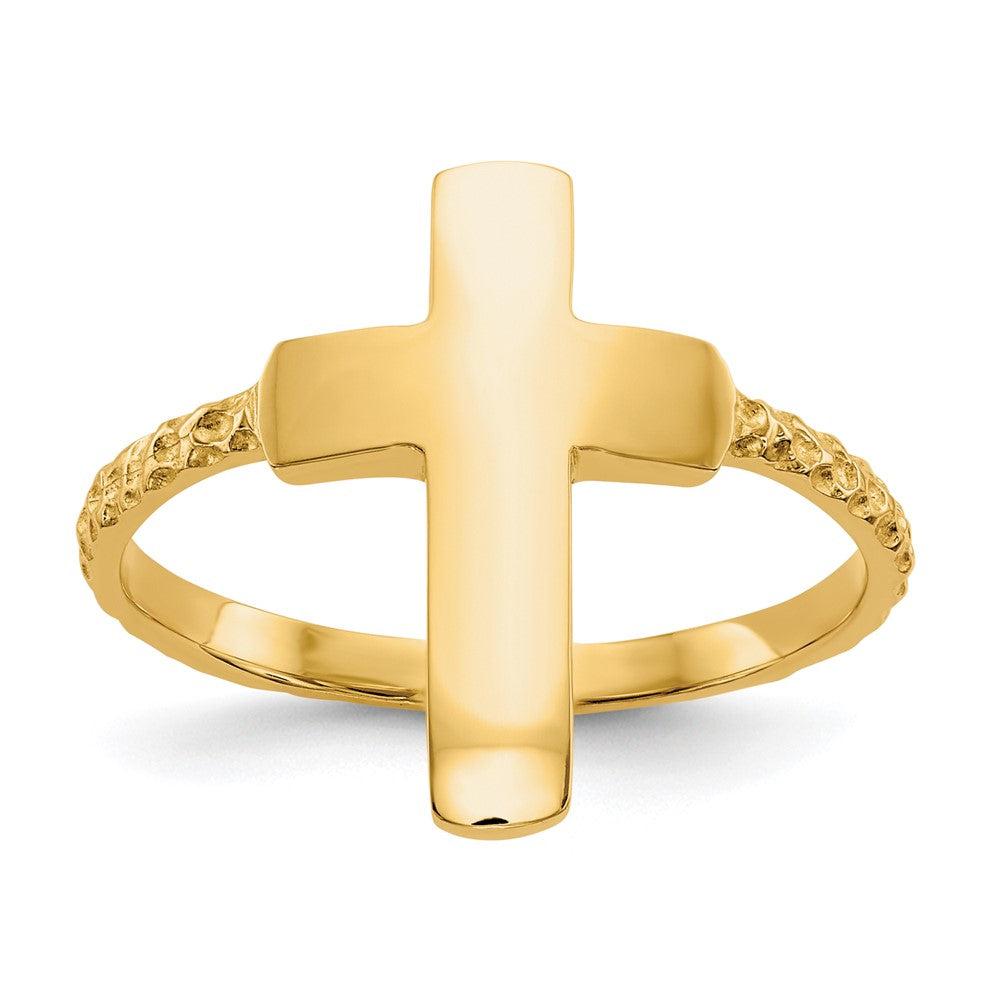 Diamond2Deal 14k Yellow Gold Polished Textured Cross Ring
