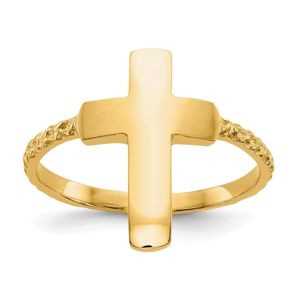 Diamond2Deal 14k Yellow Gold Polished Textured Cross Ring 1