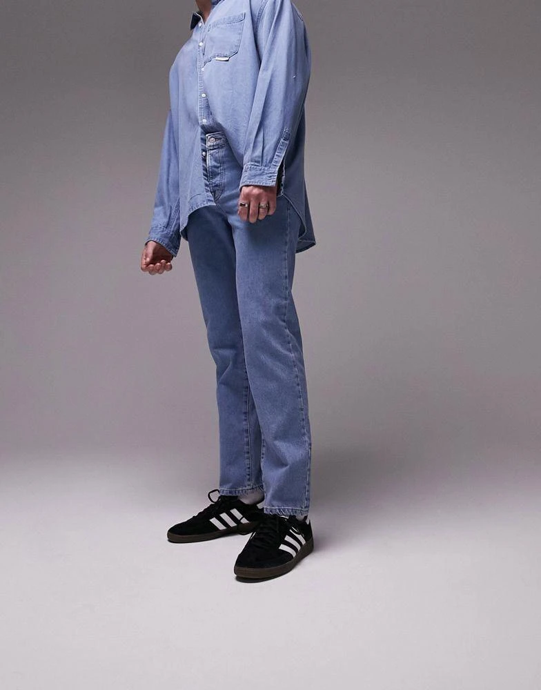Topman Topman straight jeans in mid wash 4
