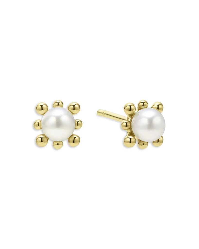 LAGOS 18K Yellow Gold Luna Cultured Pearl Fleur Stud Earrings 1