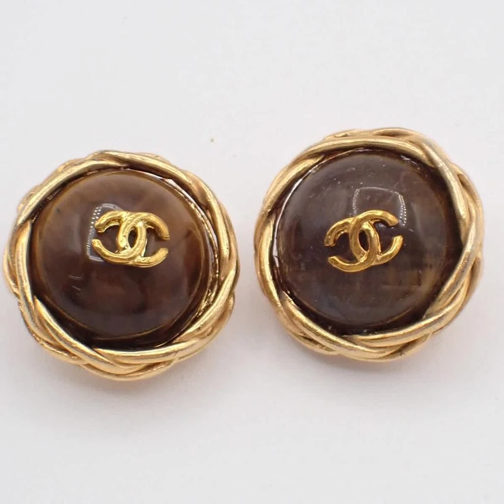Chanel Cc Button Clip-On Earrings Metal With Faux ivory gold_Plated Earrings Jewelry (Pre-Owned)