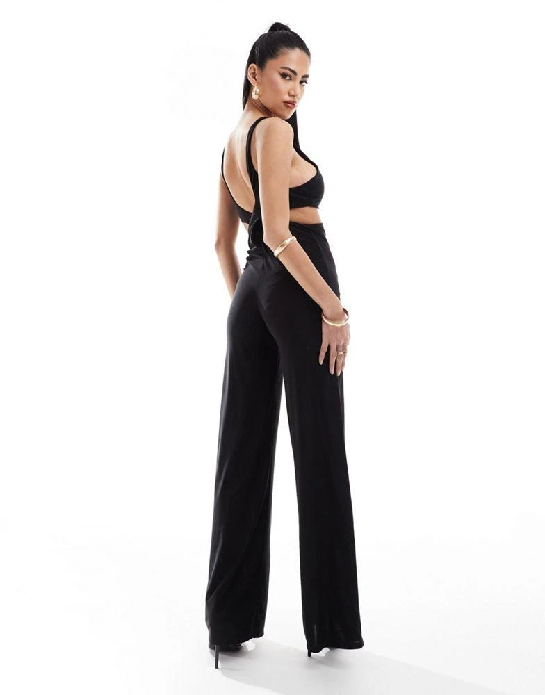 ASOS ASOS DESIGN trim detail halter cross back jumpsuit in black 3