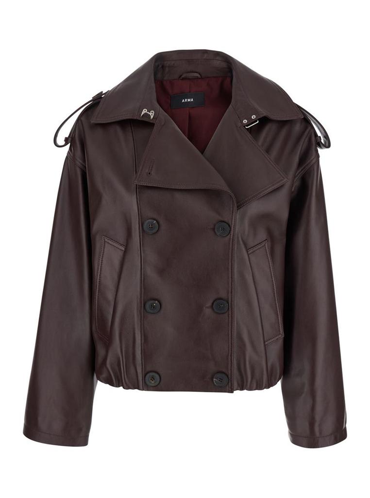 レザージャケット・コート ARMA RIMA DOUBLE-BREASTED LEATHER JACKET Arma 'Rima' Bordeaux Double Breasted Jacket In Leather Woman
