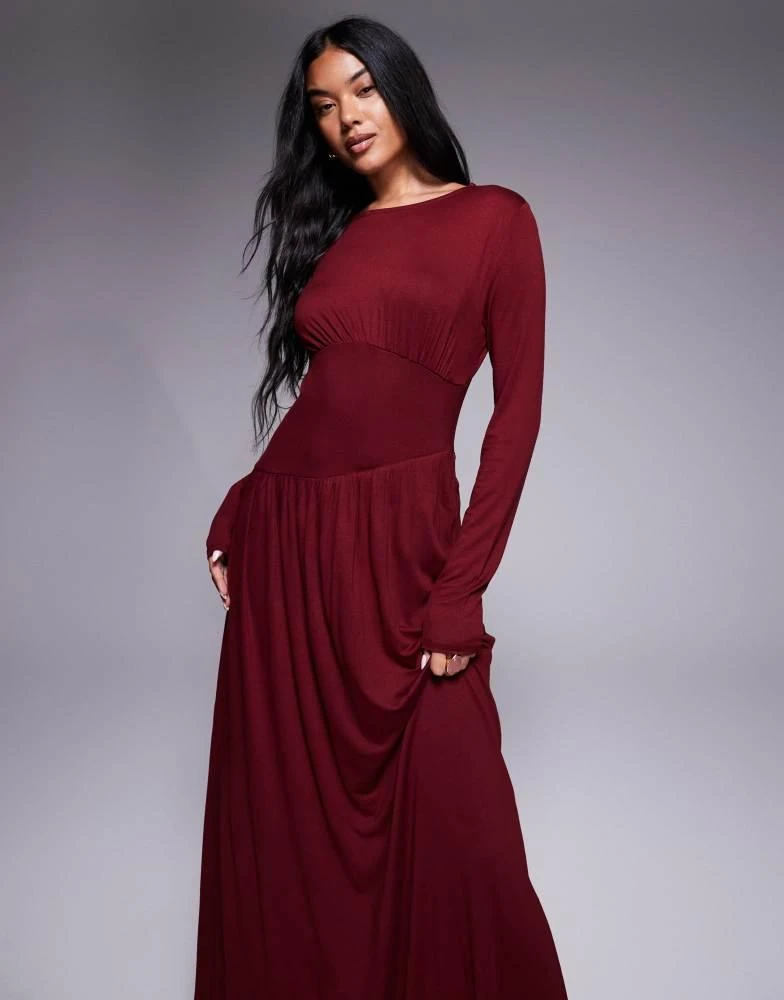 chinese dress ladies Rent ASOS DESIGN Long Sleeve Midi Dress With Cup Detail In Chocolate main image 1