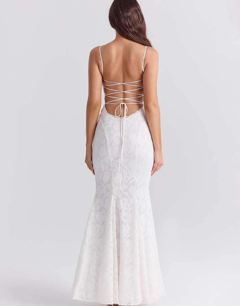 House of CB House of CB Joan lace up back maxi dress in ivory 3