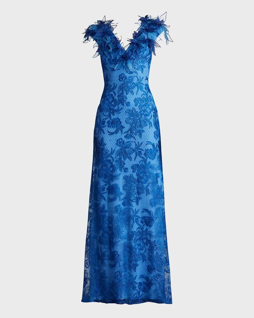 Tadashi Shoji A-Line Floral-Embroidered Applique Gown 1