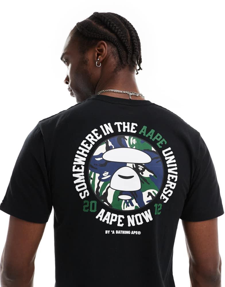 AAPE Aape By A Bathing Ape logo t-shirt with camo back print in black