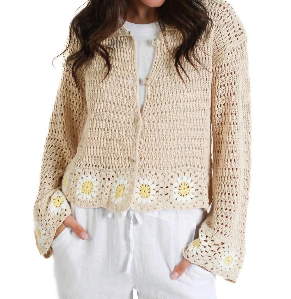 STORIA Floral Trim Sweater In Beige 1