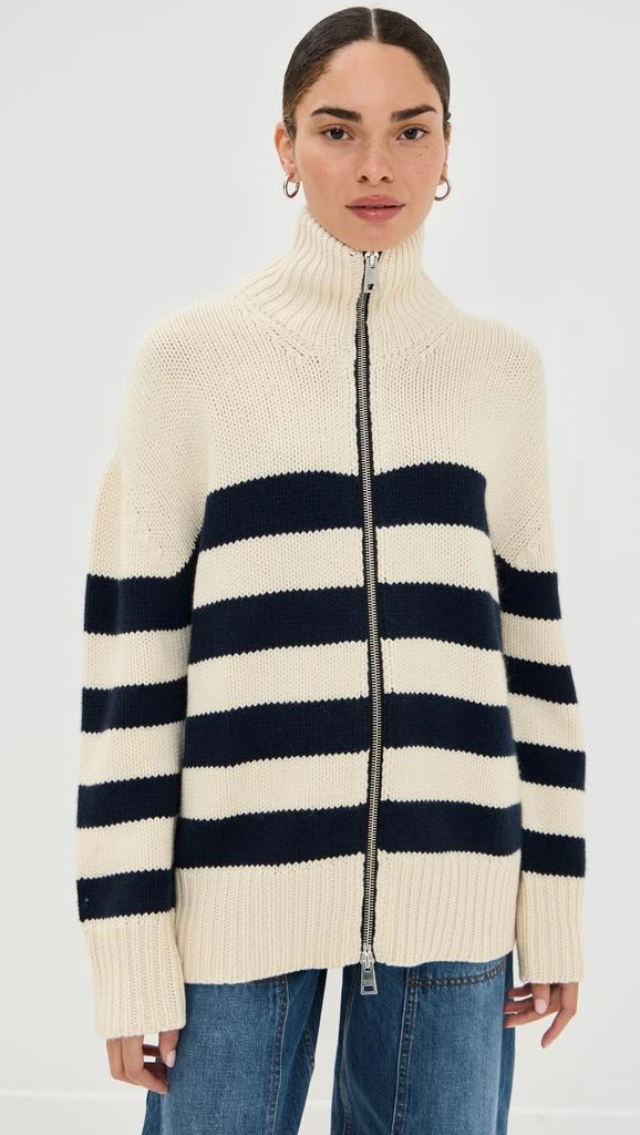 Brandon Maxwell Zip Front Striped Knit Cardigan 6