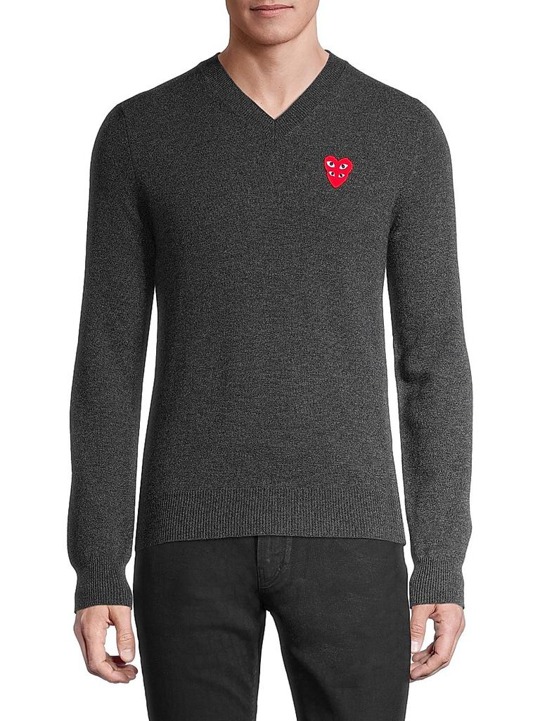 Comme des Garcons Play Double Heart V-Neck Pullover