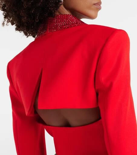 AREA Crystal-embellished cropped wool blazer 6