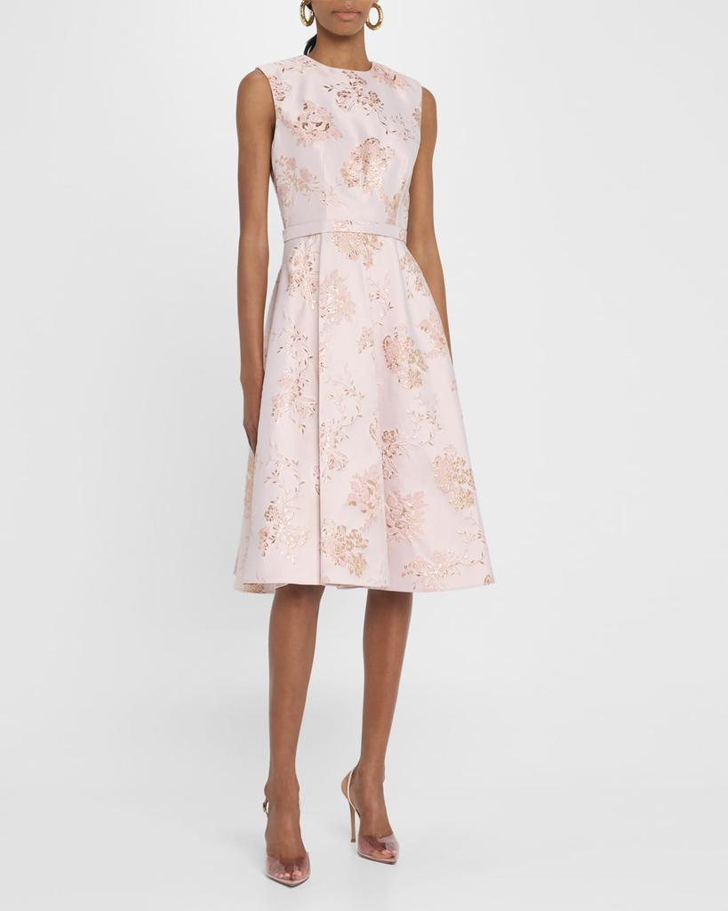 Pamella Roland Reo Metallic Floral Jacquard Sleeveless Midi Dress
