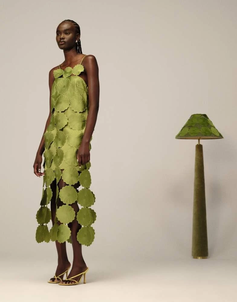 olive green dress floral Green Sleeveless Hand Embellished Floral Maxi Dress main image 1