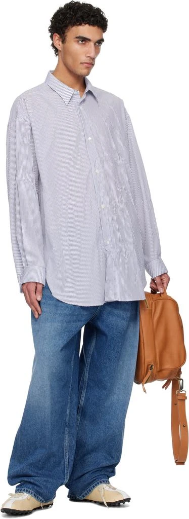 Hed Mayner Navy & White Crinkled Poplin Shirt 4