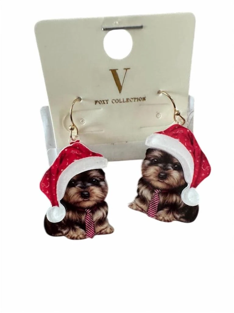 V Foxy Collection V Foxy Collection - Women
s Yorkie Santa Hat Holiday Earrings
