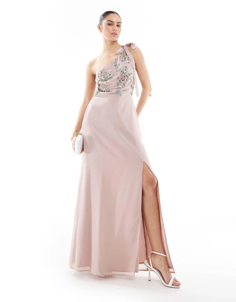 princess polly baby blue dress Frosted Pink Embellished Long Sleeve Bridesmaid Maxi Dress | Maya Deluxe