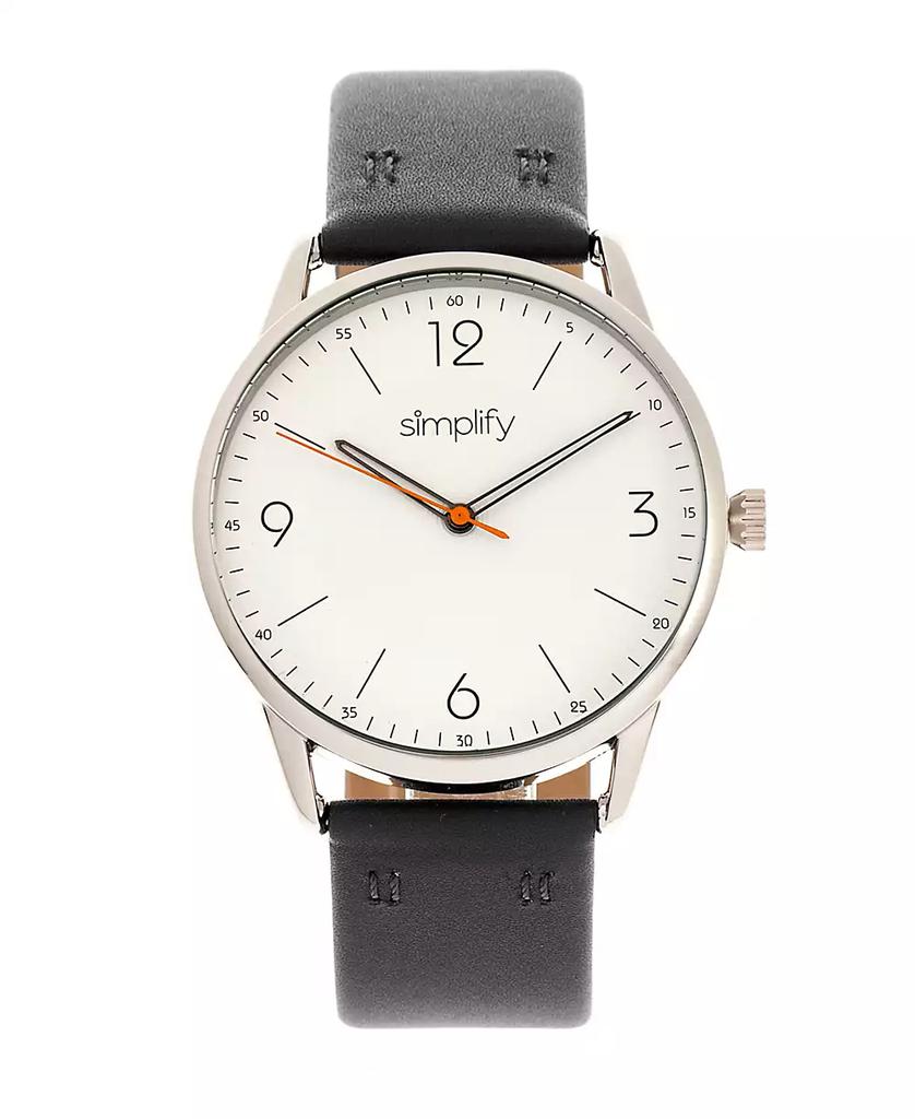 Simplify Quartz The 6300 White Dial, Genuine Black Leather Watch 41mm