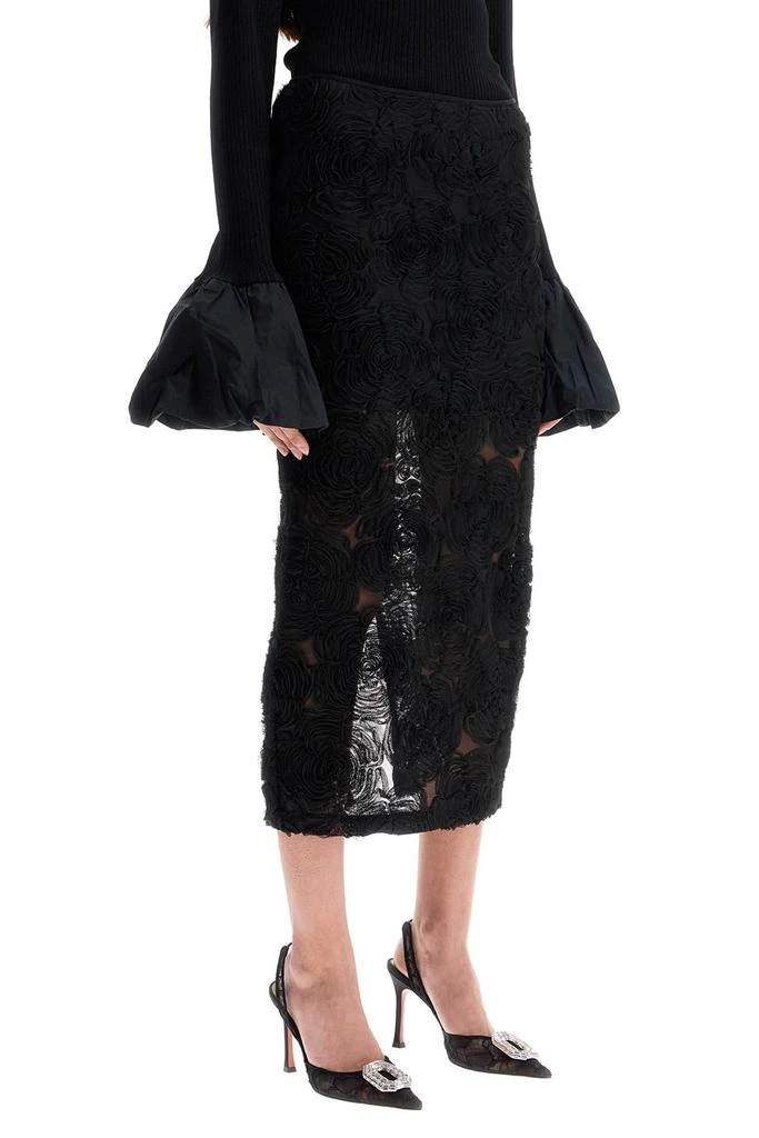 ROTATE Birger Christensen black recycled polyester floral mesh pencil skirt 2