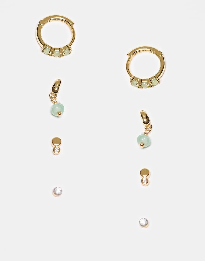 Accessorize Accessorize Z aventurine pebble set of 4 earrings in 14k gold plated