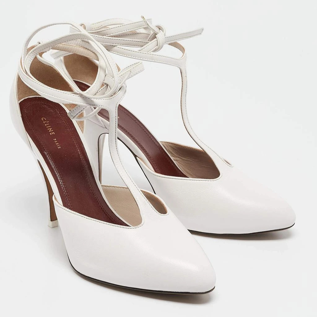 Celine Celine White Leather Night Out T-Strap Ankle Wrap Sandals Size 37.5 4