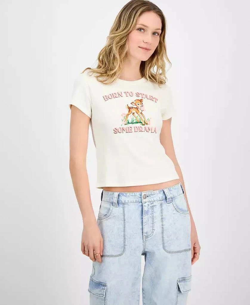 Rebellious One Juniors' Deer Drama Ribbed Knit T-Shirt 1