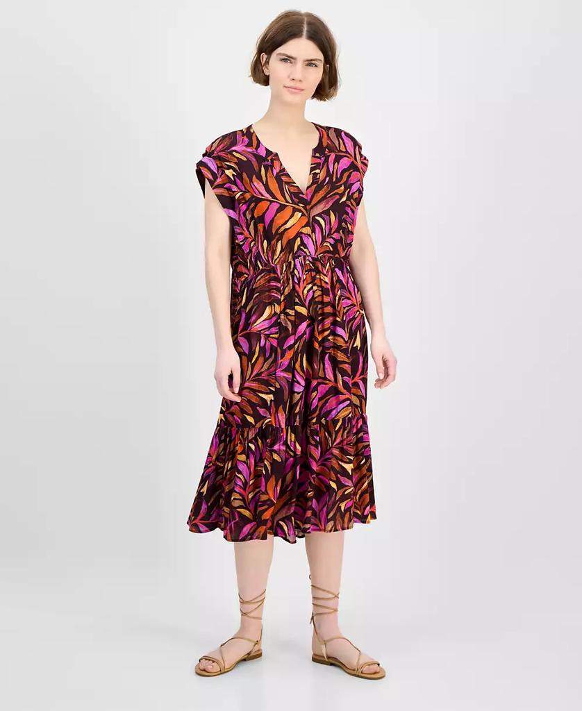 Democracy Women's Printed Extended-Shoulder Midi Dress