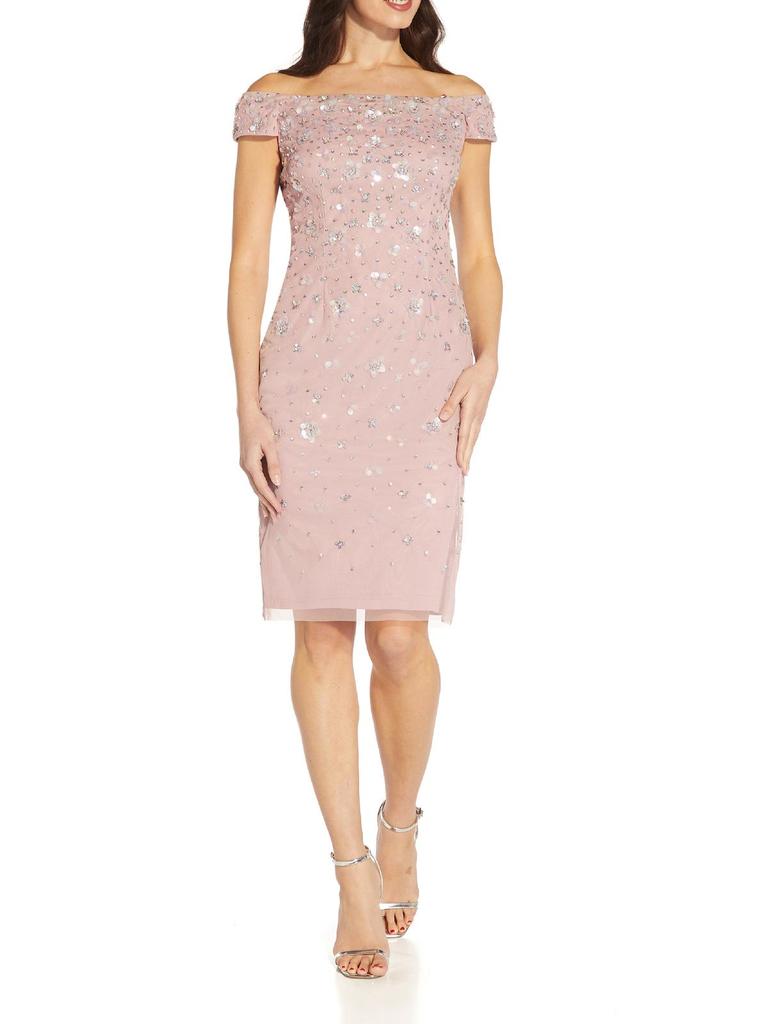 Adrianna Papell Womens Applique Midi Cocktail and Party Dress