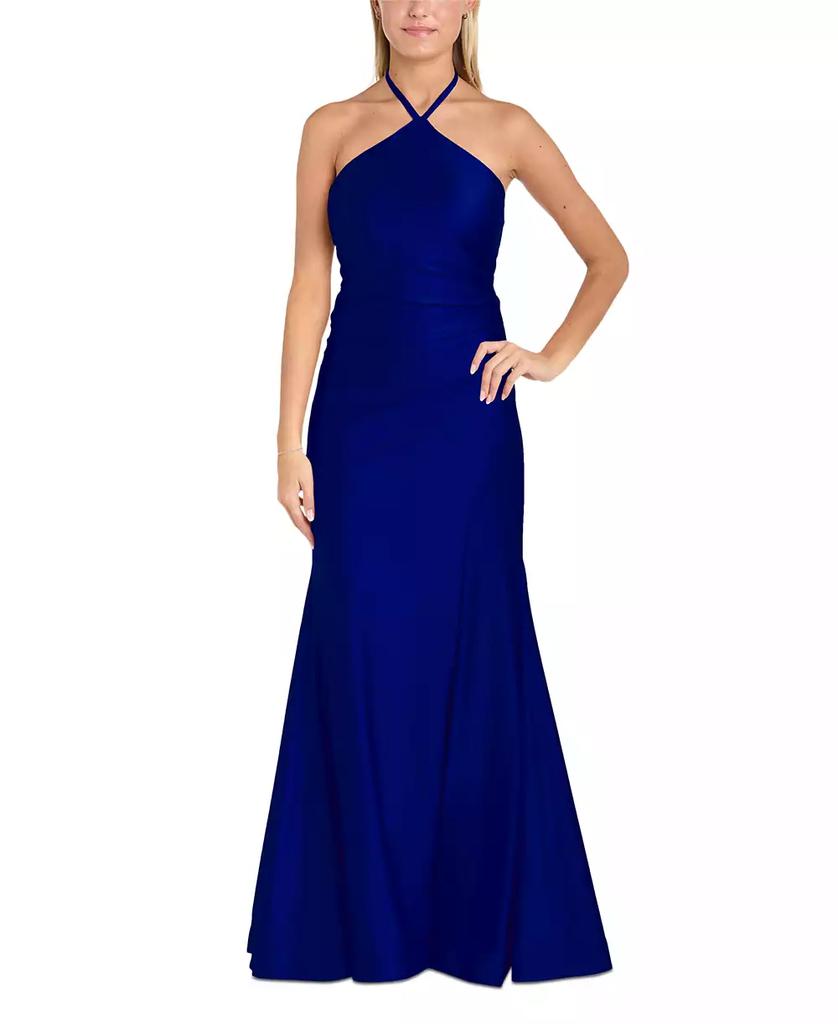 Morgan & Company Juniors' Halter Sleeveless Satin Gown