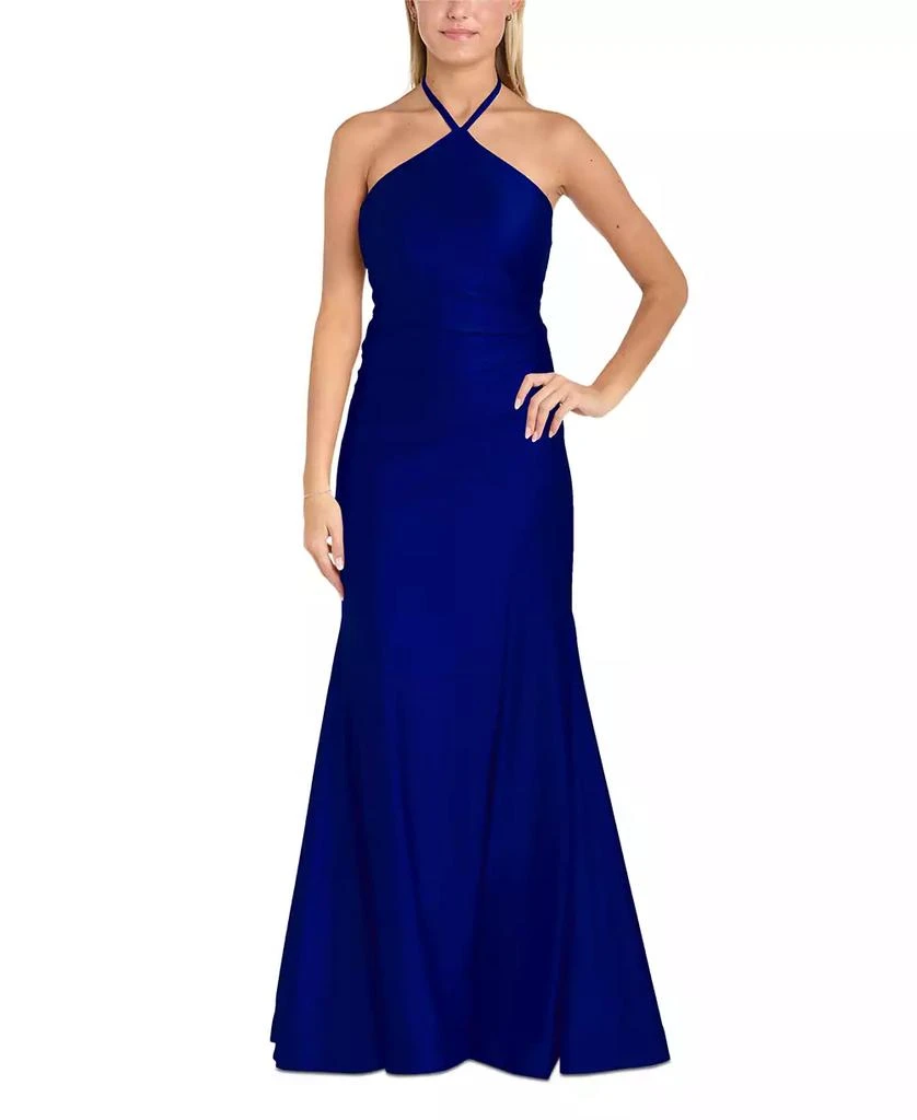 Morgan & Company Juniors' Halter Sleeveless Satin Gown 1
