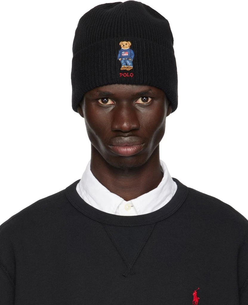 Ralph Lauren Black Solid Flag Bear Beanie 1