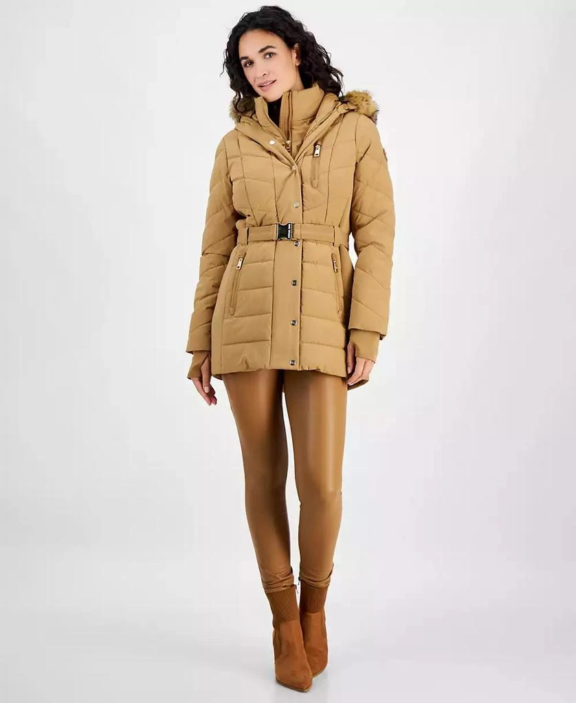 Michael Kors Women's Belted Bibbed Hooded Puffer Coat 1