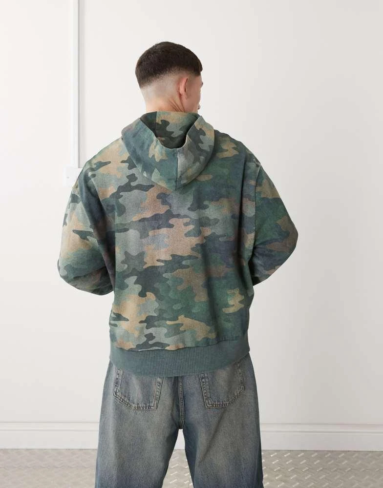 COLLUSION COLLUSION Boxy fit hoodie in camo with print in lightweight jersey 4