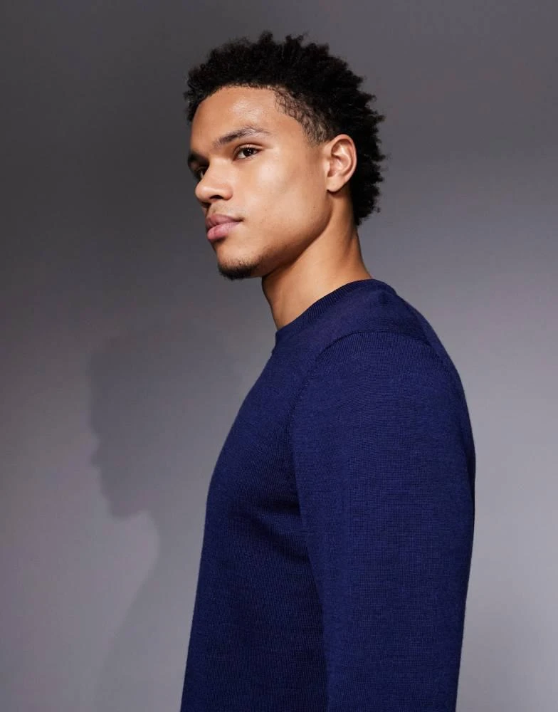 ASOS ASOS DESIGN knitted long sleeve pure merino wool crew neck in navy 4