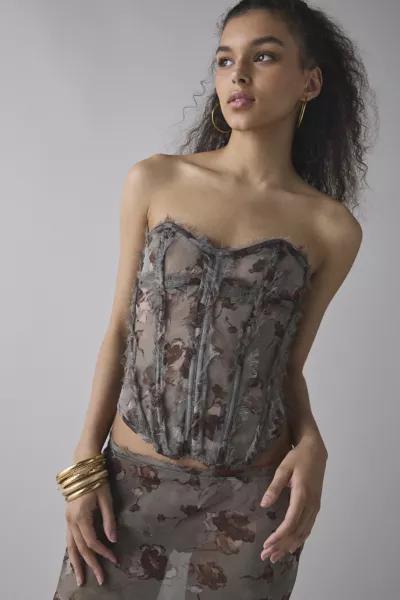 Jaded London Jaded London Cibele Semi-Sheer Floral Organza Strapless Corset Top