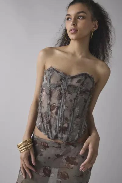 Jaded London Jaded London Cibele Semi-Sheer Floral Organza Strapless Corset Top 1