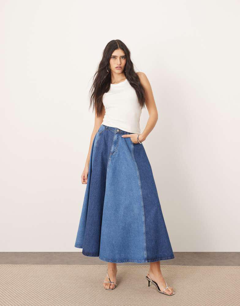 ARRANGE ARRANGE denim panelled maxi skirt in blue two tone - MBLUE