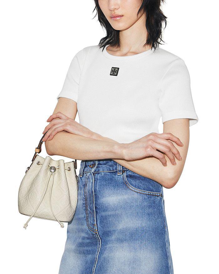 Tory Burch T Monogram Leather Bucket Bag
