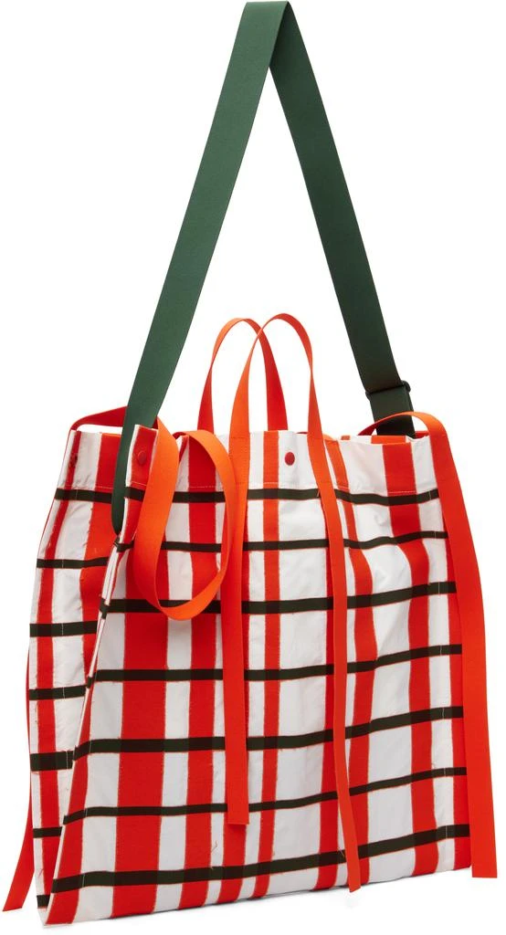 Homme Plissé Issey Miyake White & Orange Windswept Plaid Tote 3
