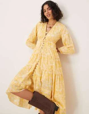 Free People Free People pappiet chintzy floral button midi dress in  sunshine yellow - Dresses & Skirts - Free Shipping - BeyondStyle