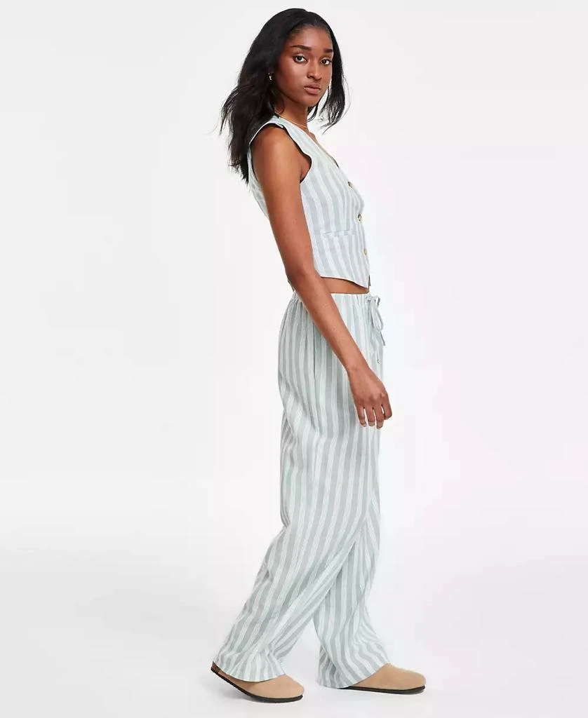 Hippie Rose Juniors' Striped Wide-Leg Drawstring Linen-Blend Pants 2