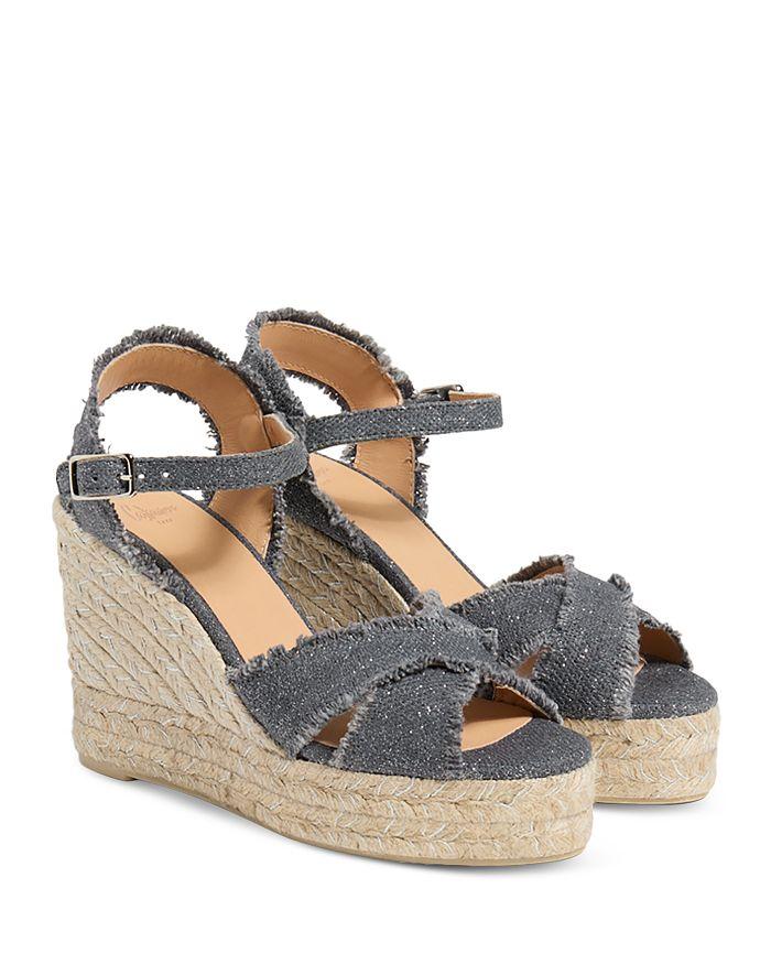 Castañer Women's Bromelia Frayed Crossover Strap Espadrille Wedge Platform Sandals