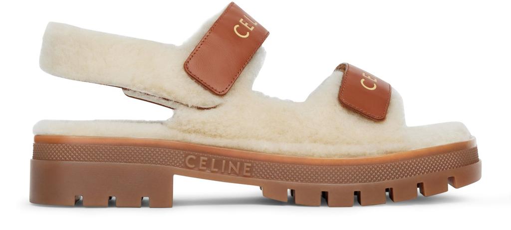 Celine Celine leo scratch sandals in shearling & calfskin