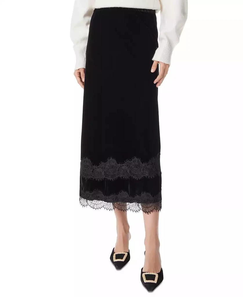 Sam Edelman Women's Gracie Lace-Trim Midi Velvet Skirt 1