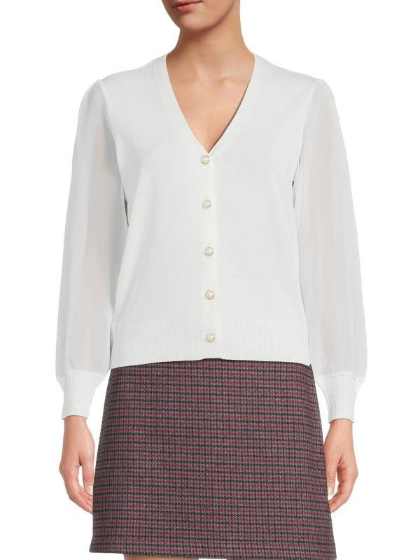 Wdny Puff Sleeve Simulated Pearl Cardigan 1