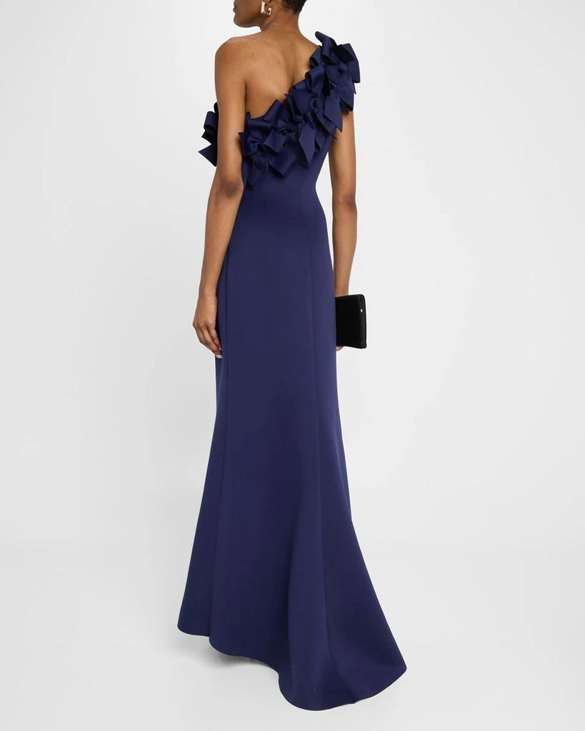 Badgley Mischka One-Shoulder Bow Ruffle Scuba Gown - Dresses & Skirts -  Free Shipping - BeyondStyle