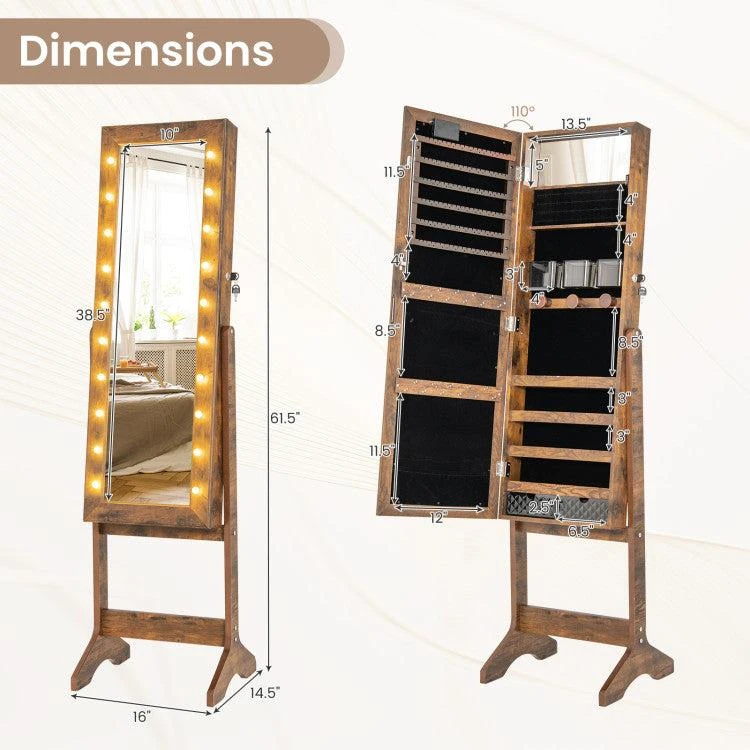 Hivvago Mirror Jewelry Cabinet with 20 Warm Lights and 4 Tilt Angles 4